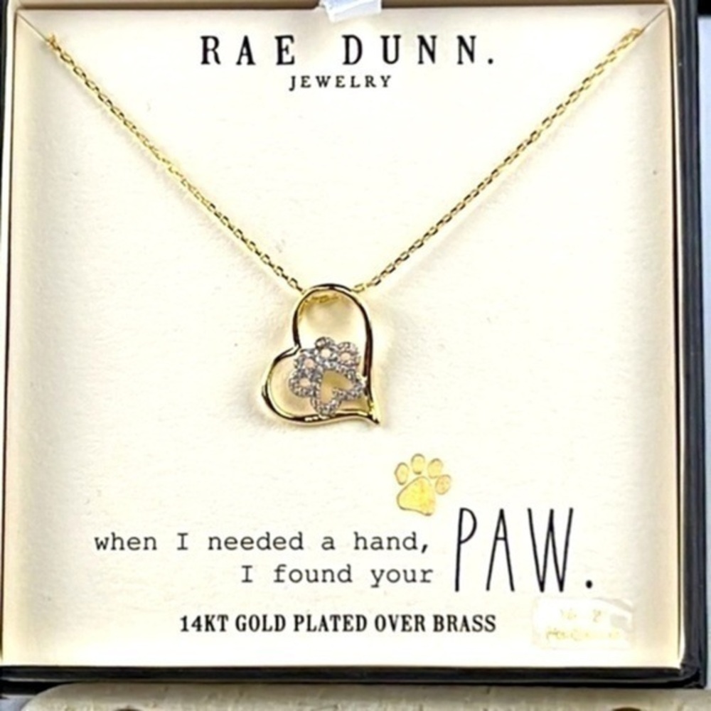 Rae Dunn ‘Heart & Paw’ Necklace. 16” & 2”. NWT Firm! Last one!